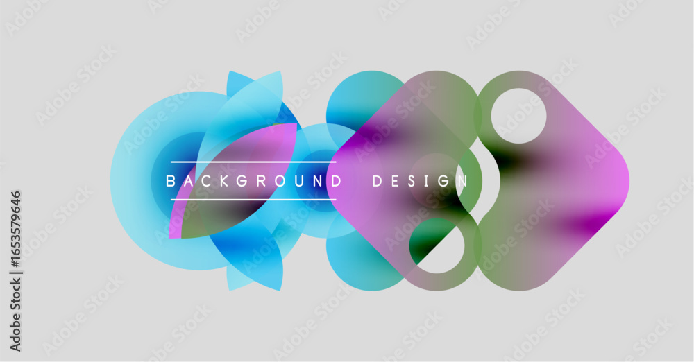Poster abstract fluid shapes, vibrant colors, modern design. background features overlapping translucent el