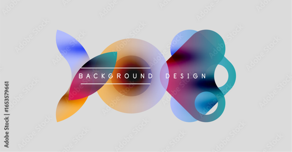 Poster abstract shapes overlap, creating vibrant color blends. text reads background design centered within