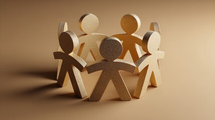 Symbolic community unity: golden human figures united in a circle signifying teamwork and connection between individuals.