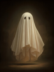 Little Bedsheet Ghost - Vintage Sepia Pastel Illustration for Neutral Halloween