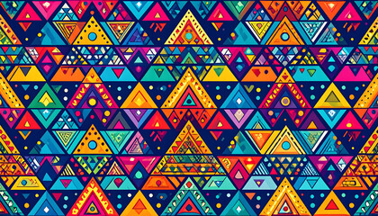 Vibrant Geometric Triangle Pattern with Diverse Colors and Textured Detail on a Dark Background