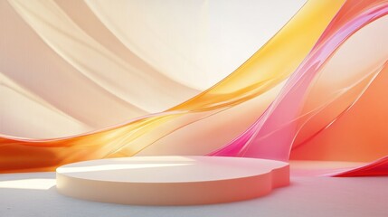 Obraz premium Abstract, fluid, pastel-colored, flowing shapes create a smooth, elegant, empty podium