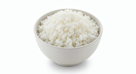 Perfectly Steamed Rice in a Simple Bowl, Isolated on White for Culinary and Nutritional Uses