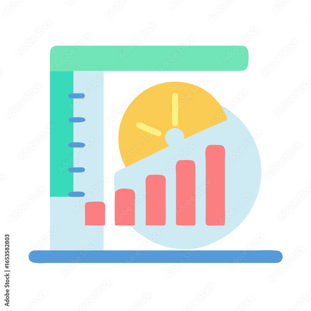 Poster vector art of a colorful flat design illustration depicting a financial growth chart with a measurin