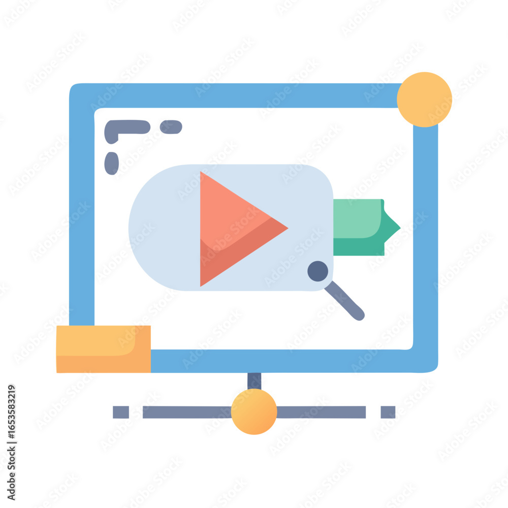 Aufkleber vector art of a flat vector illustration of a computer screen displaying a video player interface wi