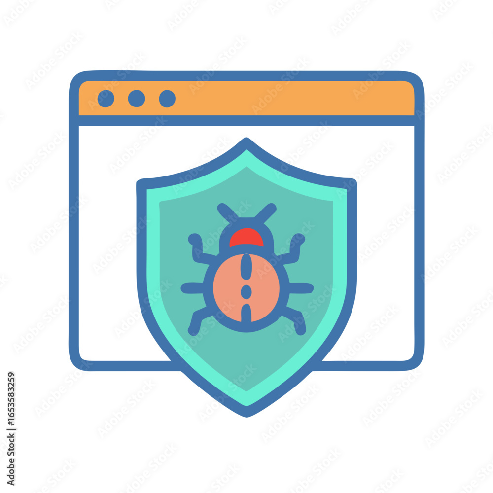 Aufkleber vector art of a digital shield with a bug icon represents computer security and protection against o
