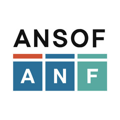 Fototapeta premium Vector art of the ansof logo features bold black typography above three colored squares, each containing a white letter