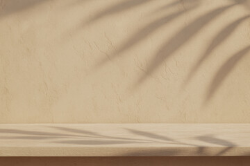 Elegant contemporary natural light shadow on wall and table top for organic beauty cosmetic and skin care product display background