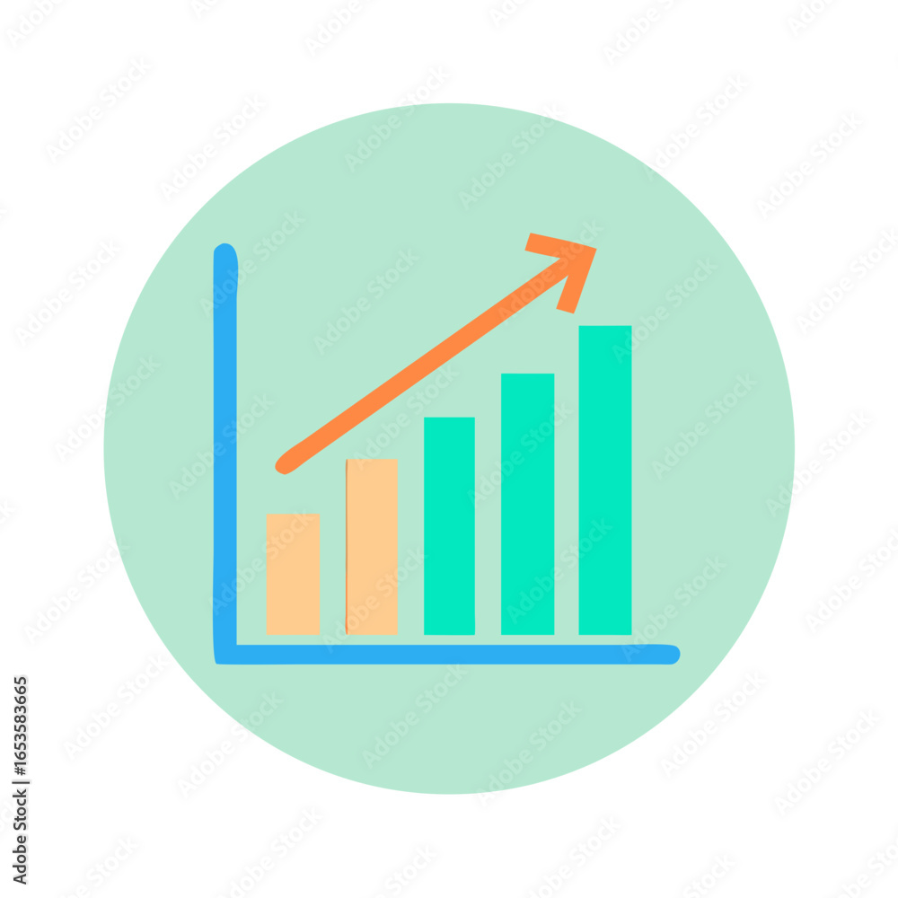Poster vector art of a colorful illustration of a bar chart showing upward growth with an arrow indicating 