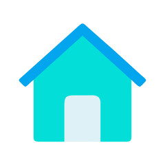 Fototapeta premium Vector art of a simple, modern teal house icon with a blue roof and a light blue door, isolated on a white background