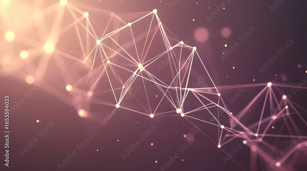 Poster abstract digital network connection in soft pink and purple colors for technology and data visualiza