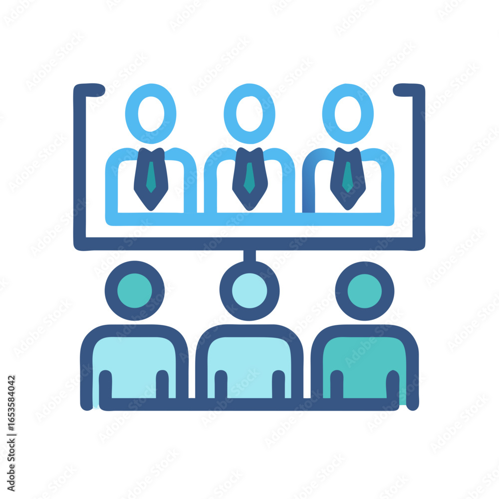 Poster vector art of an organizational chart illustrates a business hierarchy with a team of people in a st
