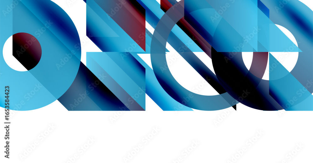 Poster abstract geometric composition. overlapping shapes create dynamic visual effect. blues, browns domin