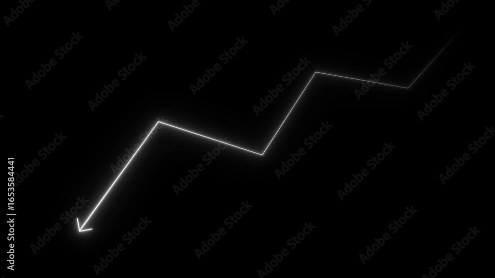 Poster arrow with glowing effect in black background 4kabstract business graph with down to up.abstract glo