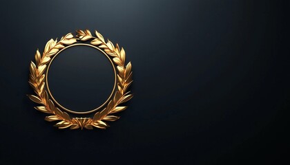 Yellow golden winner badge award medal, successfull challenge luxury symbol, copy space black matte background