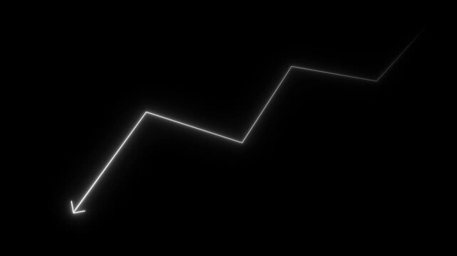 Arrow with glowing effect in black background 4kabstract business graph with down to up.abstract glowing neon falling business graph chart icon