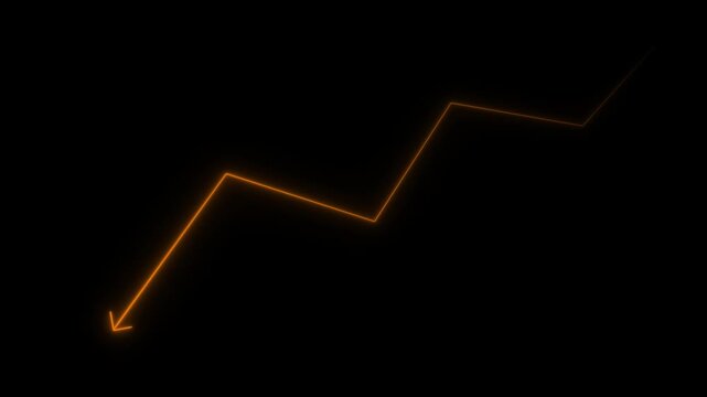 Arrow with glowing effect in black background 4kabstract business graph with down to up.abstract glowing neon falling business graph chart icon