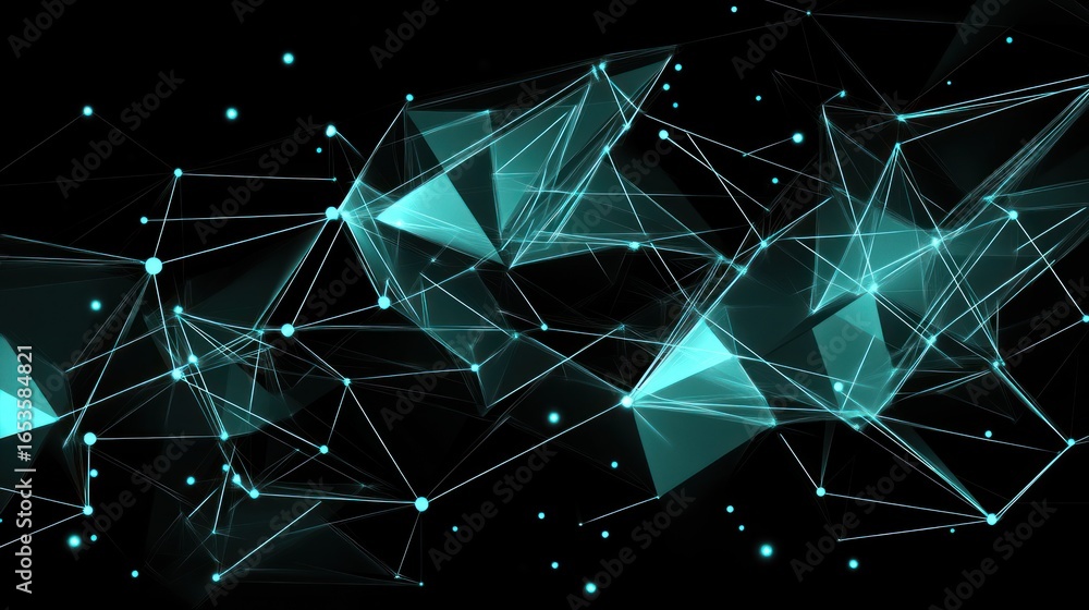 Poster abstract digital network with glowing geometric lines and particles in futuristic style