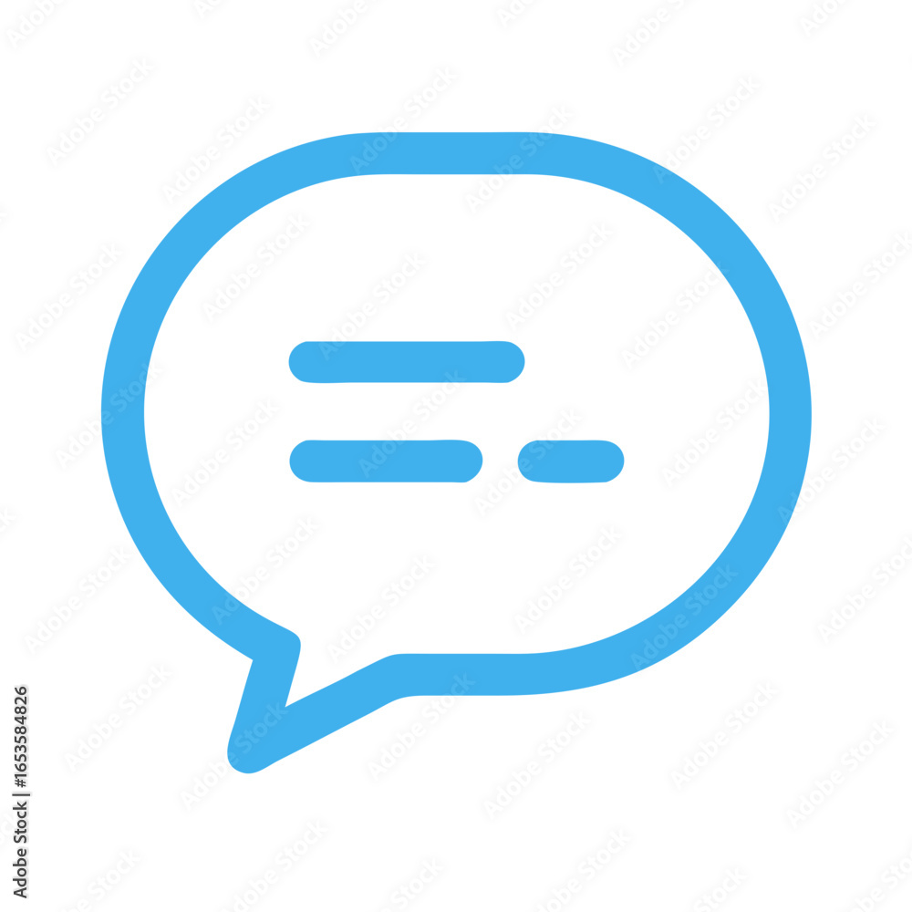 Poster vector art of a simple blue chat bubble icon with three horizontal lines inside, representing a mess