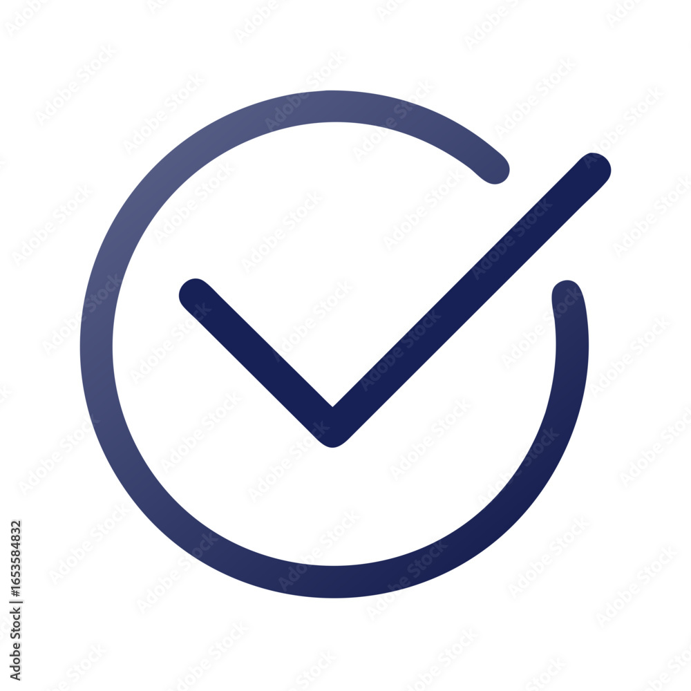 Poster vector art of a bold blue gradient checkmark symbol inside a circular outline, representing success 