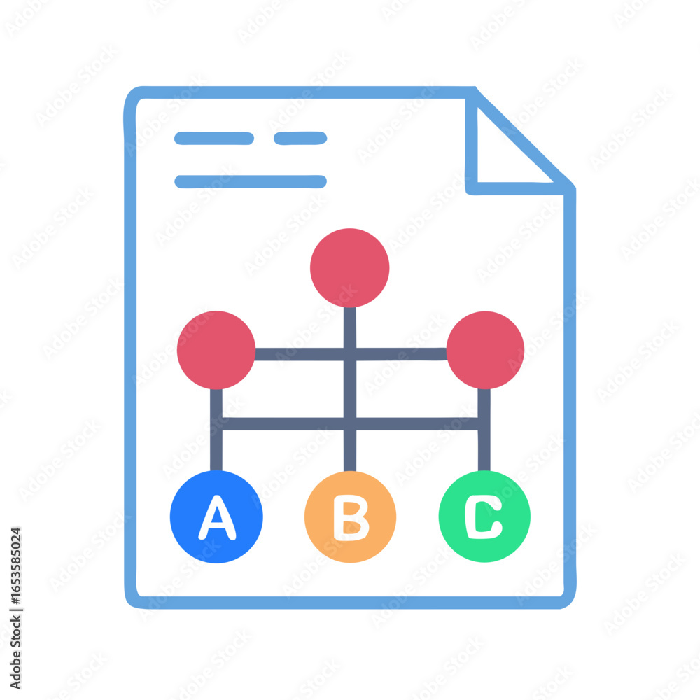 Aufkleber vector art of a simplified flowchart diagram with colored nodes and connecting lines, presented on a