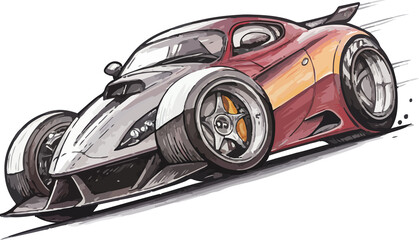 A luxury black sport automobile concept with a red stripe isolated on a white background