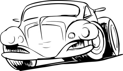 Cartoon car with a funny dog coloring page vector illustration