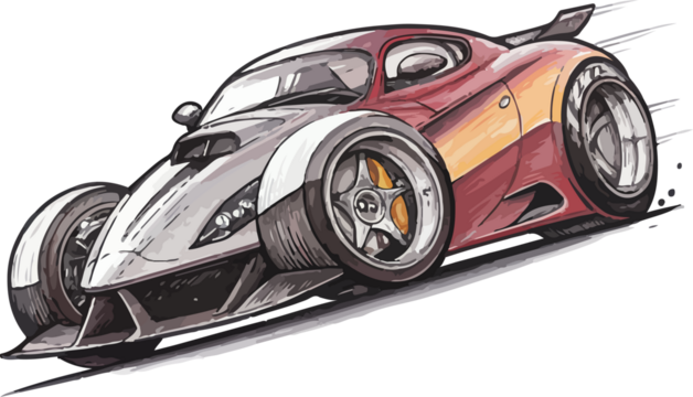 A luxury black sport automobile concept with a red stripe isolated on a white background