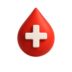 Obraz premium Red blood drop with white cross isolated image