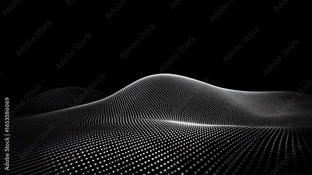 Aufkleber abstract digital wave pattern in black and white with light dots and curves