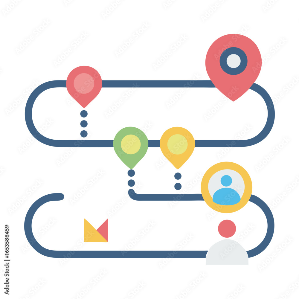 Aufkleber vector art of a colorful infographic illustrating a winding route with multiple destination pins and