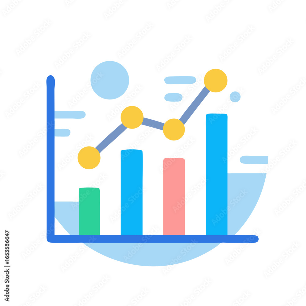 Aufkleber vector art of a colorful flat illustration of a bar chart with a rising line graph, symbolizing busi