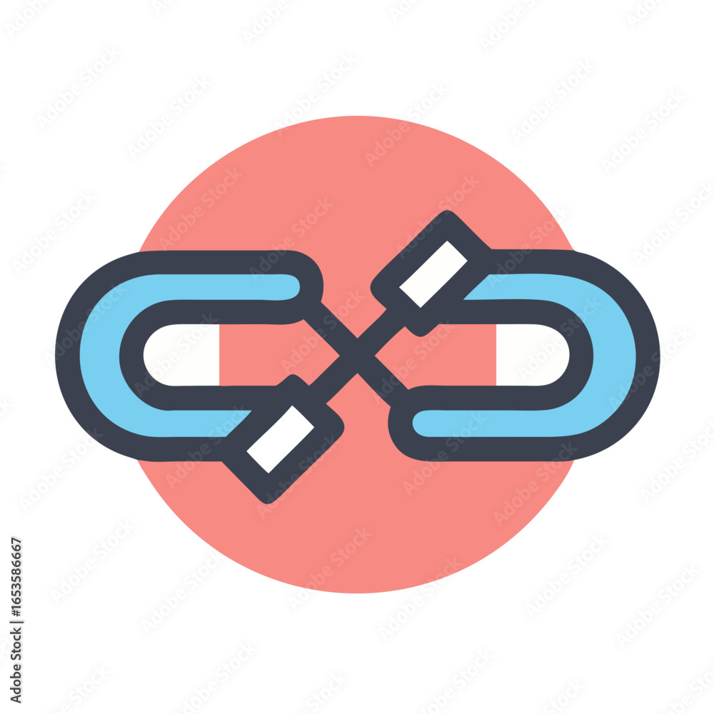 Poster vector art of a stylized icon representing two magnetic links connecting, symbolizing strength and c