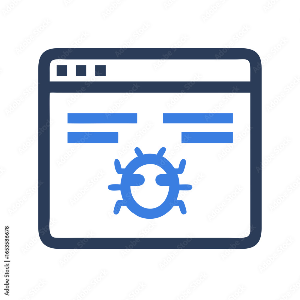 Poster vector art of a blue computer bug icon displayed on a white background, representing software errors