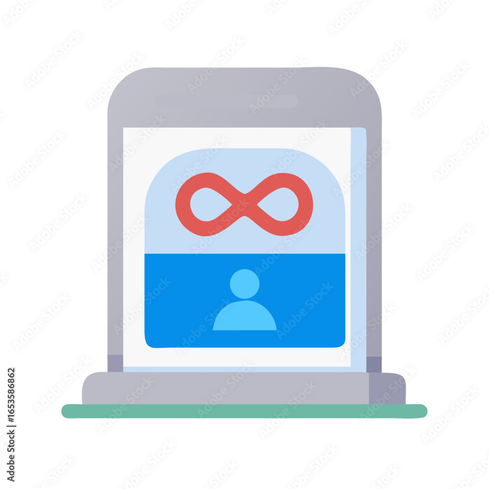 Poster vector art of a modern mobile phone interface displays an infinity symbol above a user profile icon,