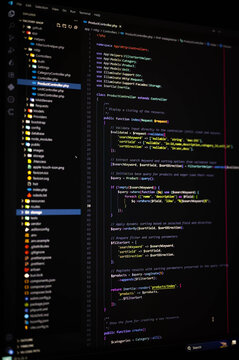 Close-up of PHP code in Visual Studio Code editor, showcasing a product controller logic structure for web application development, ideal for tech, coding, or software content.