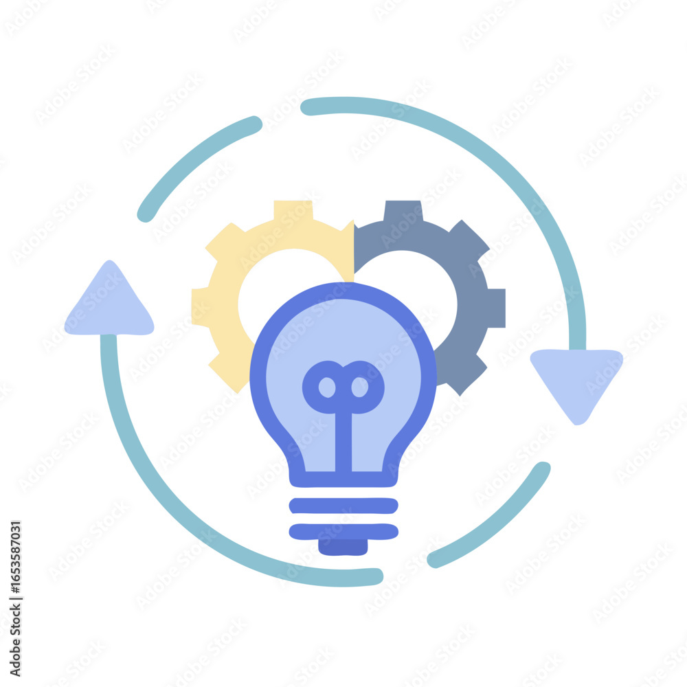 Aufkleber vector art of a lightbulb with gears and arrows symbolizing a creative process and innovation