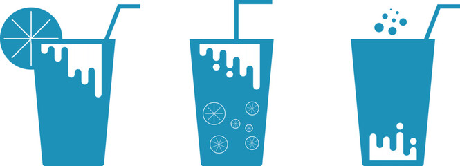 cups with cold drinks, coffee cups with straw and orange slices, drinks and bubbles