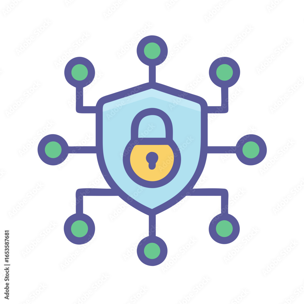 Aufkleber vector art of a digital shield with a lock symbolizes network security and data protection