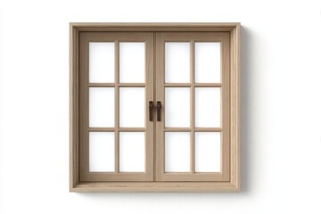 Fototapeta premium Wooden window with closed shutters against a white wall background indoors
