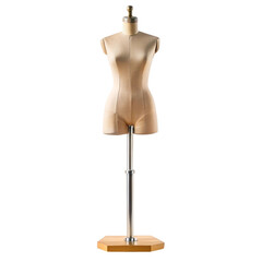 Female mannequin torso on adjustable stand for fashion design and display purposes