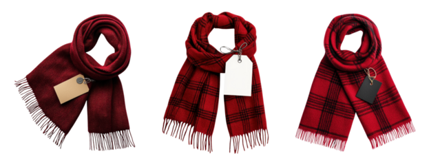 Stylish red plaid scarves with tags for winter fashion