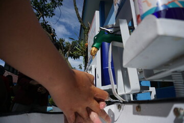 Portable Foot Pedal Handwashing Stations at School in Indonesia