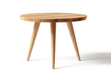 Round Wooden Table with Three Legs on White Background Studio Shot