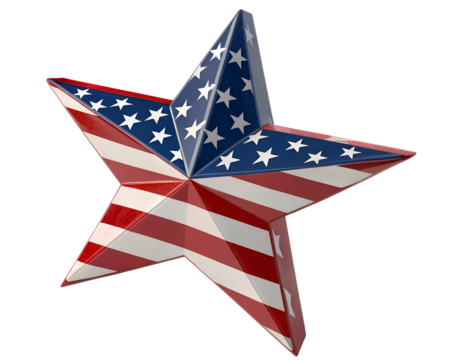star american flag star shape and independence day democracy patriotism isolated on transparent background PNG file.

