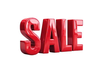 Bold letters spelling sale stand out with a glossy red finish, perfect for promotional display in retail settings emphasizing discounts and offers