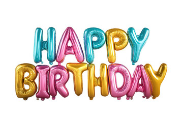 Bright and cheerful balloons spell out happy birthday in shiny colors, ideal for celebrations, parties, and memorable events. Perfect for creating a festive mood