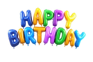 Balloons in bright colors form the words happy birthday, perfect for party decorations or celebrations. Bright hues create a festive atmosphere for any age
