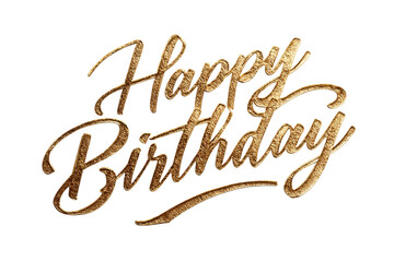 Stylish lettering saying happy birthday in gold, designed for use in birthday celebrations, invitation cards, and festive decorations