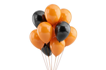 A collection of glossy orange and black balloons gathers together, perfect for festive occasions such as Halloween parties or autumn celebrations, enhancing the atmosphere